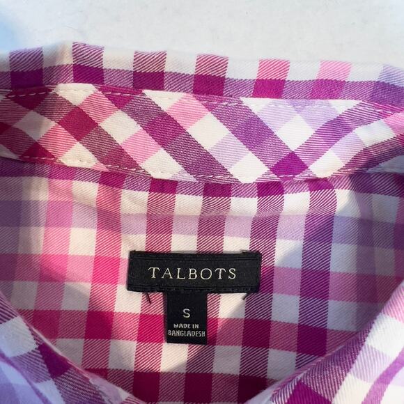 Talbots Button Shirt Woman's Small Long Sleeve Pink Purple Plaid All Cotton - Picture 2 of 10